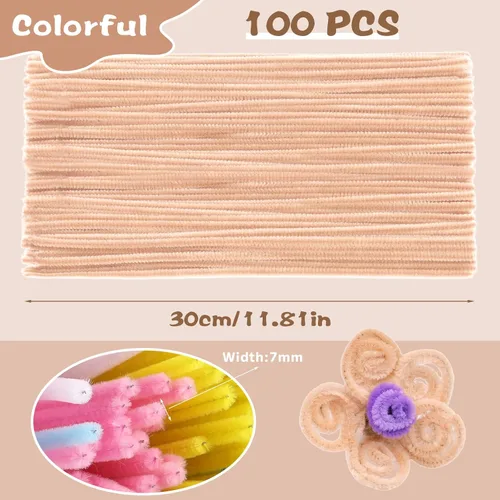 Miniatura 2 de 100 Piezas de Limpiadores de Tuberías de Chenilla, Juego de Limpiadores de Tuberías de Color Beige para Manualidades y Artesanías DIY, Tallos