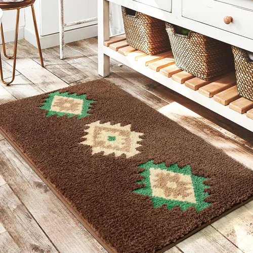 Miniatura 26 de DEXDE Alfombras de Baño Bohemias Marroquíes Alfombra de Baño 20x32 Pulgadas - Tapete de Baño Geométrico Antideslizante, Beige Crema Lavable a