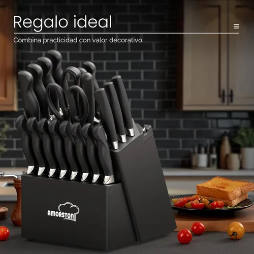 Miniatura 7 de Juego de Cuchillos, Amorston 21 Piezas Juego de Cuchillos de Cocina con Bloque y Afilador, Juego de Cuchillos Ultra Afilados con Mangos Ergonómicos