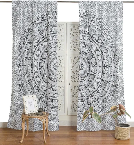 Miniatura 8 de Popular Handicrafts - Cortinas de ventana de cocina con diseño de mandala hippie indio, Elefante Bohemio, hermosas cortinas para dormitorio, sala