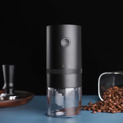 Miniatura 8 de Molinillo de café eléctrico con rebabas cónicas de acero inoxidable, molinillo de café portátil compacto con ajustes ajustables precisos (negro)