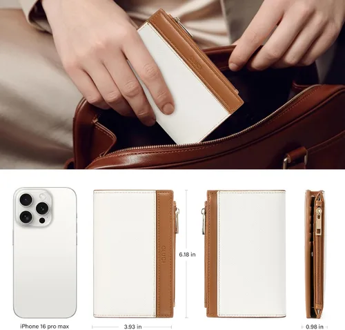 Miniatura 4 de CLUCI Cartera RFID para mujer de cuero PU pequeña, cartera de mujer con bloqueo, cartera de señoras con bolsillo para tarjetas de crédito, Beige