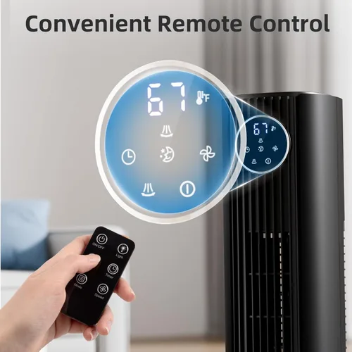 Miniatura 3 de Antarctic Star - Ventilador de torre portátil, ventilador de piso oscilante de 85°, ventilador silencioso de enfriamiento, temporizador de 12H, Negro