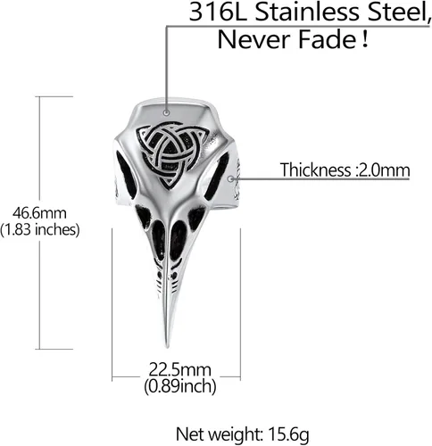 Miniatura 5 de Richsteel Anillo de acero inoxidable con calavera de cuervo vikingo vikingo para hombres y mujeres, joyería gótica de protección nórdica