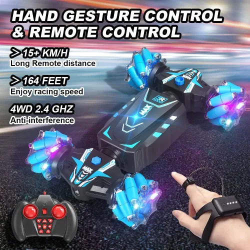 Miniatura 5 de Axirata - Coche de control remoto controlado a mano, coche de acrobacias RC con gestos con spray, luces y música para niños de 6 a 13 años, 4WD