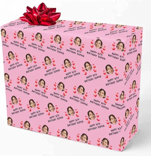 Miniatura 8 de M YESCUSTOM Personalized Birthday Wrapping Paper with Picture Age Custom 1st 18th 30th 40th 50th 60th Happy Birthday Gift Wrapping Paper Roll
