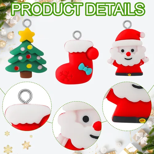 Miniatura 3 de Remuuly 60 dijes de Navidad de hombre de jengibre, Papá Noel, muñeco de nieve, resina, pingüino, dijes de resina de Navidad para hacer joyas