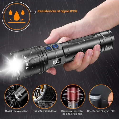 Miniatura 7 de Relybo Linternas recargables de alto lúmenes, linterna LED de 100000 lúmenes, linternas superbrillantes de alta potencia, largo alcance de 5000