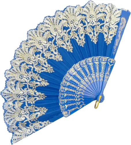 EOSAU Abanico Plegable Chino de Mano Abanicos de Mano para Mujeres Plegables a Granel para Fiesta Boda Iglesia Baile (Azul)