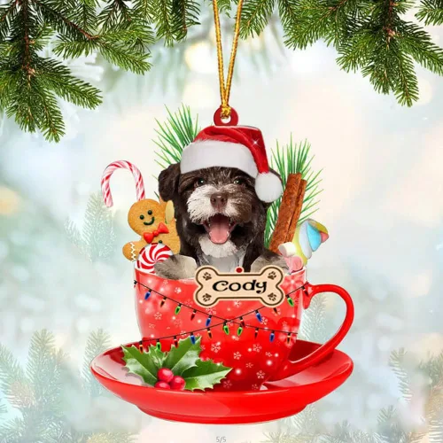 Miniatura 59 de NAZENTI Adorno personalizado de Alaskan Malamute en taza roja, adorno de Navidad personalizado para perros amantes de las mascotas, colgante