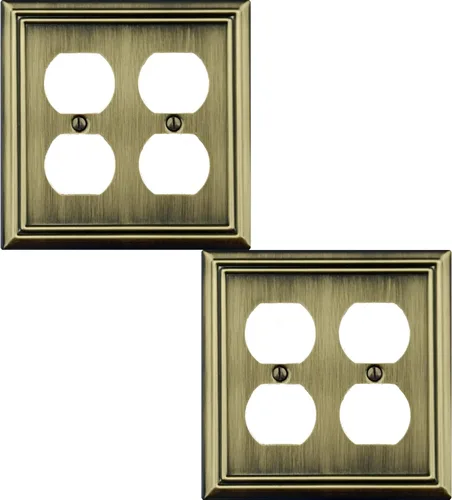Miniatura 12 de OKAWYC Cubierta de interruptor de luz basculante/duplex Adler, placa de pared de metal, paquete de 2, latón antiguo de 2 bandas, cubierta decorativa