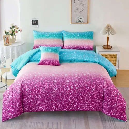 Miniatura 13 de URBONUR Juego de 6 piezas de edredón con brillo degradado para niñas, tamaño completo, ropa de cama de galaxia azul para niños, juego de edredón
