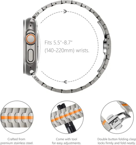 Miniatura 3 de KADES Correa de acero inoxidable compatible con Apple Watch Band Ultra 3/2/1 de 1.73 pulgadas Series 11/10 de 1.81 pulgadas/1.65 pulgadas, Series