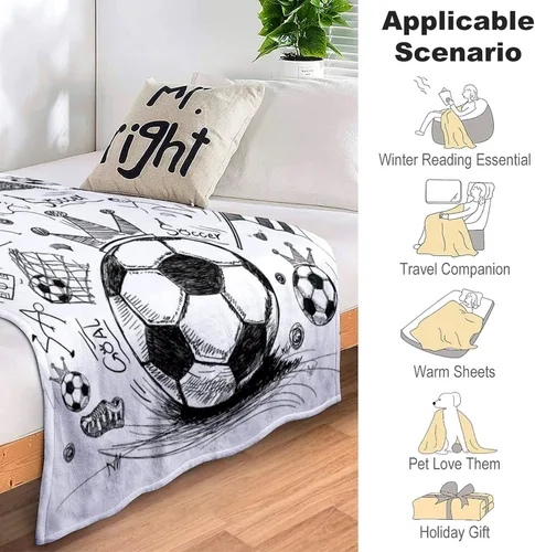 Miniatura 7 de Manta de fútbol para fanáticos del deporte, acogedoras mantas y mantas de fútbol de felpa única y divertida decoración temática de fútbol