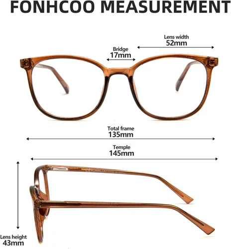 Miniatura 4 de FONHCOO - Lentes con bloqueo de luz azul de moda, redondos, TR90, transparentes, gafas anti UV para computadora para mujeres y hombres Marrón oscuro