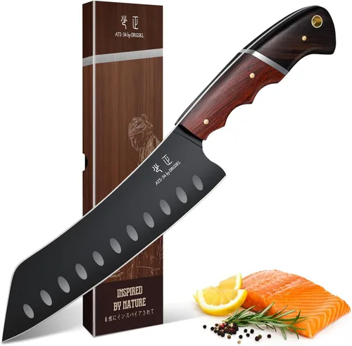 DRGSKL Santoku - Cuchillo de chef japonés de 7 pulgadas para pescado, cuchillo Bunka para carne, cuchillo Kiritsuke para verduras, cuchillos negros