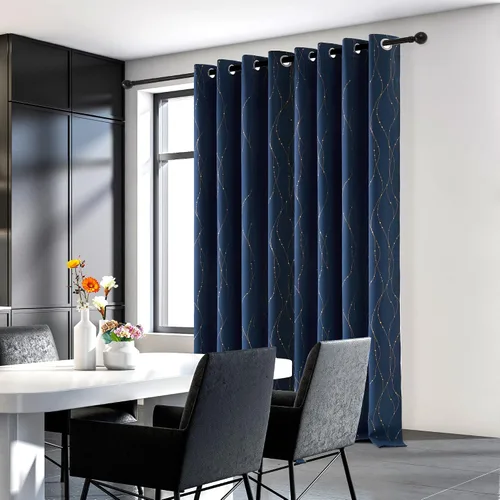 Miniatura 2 de Deconovo - Cortinas blackout con patrón de constelación, estampado metálico, ojales y bloqueo de luz para ventana de sala, 2 paneles