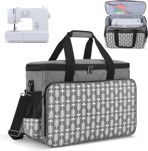 Miniatura 11 de Yarwo Funda de transporte mejorada para máquina de coser con ruedas, bolsa de mano desmontable con tabla inferior extraíble y pata de remolque Morado