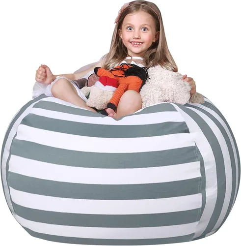 Miniatura 28 de WEKAPO Puf de almacenamiento de animales de peluche para niños, puf con cremallera rellenable para organizar juguetes de peluche, lona de algodón