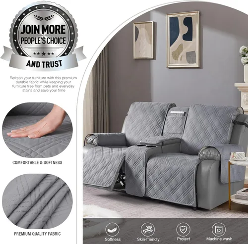 Miniatura 8 de TAOCOCO Funda reclinable para sofá biplaza con consola central, fundas 100% impermeables para mascotas para sillón reclinable doble con diseño