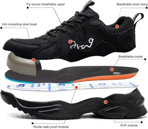 Miniatura 2 de Zapatos de punta de acero para hombres y mujeres, ligeros, indestructibles, a prueba de pinchazos, cómodos zapatos de seguridad para uso industrial