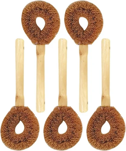 TEHAUX Cepillo para ollas con mango de madera de 9.44 pulgadas para sartenes, woks y platos, herramienta de limpieza eficaz de agarre cómodo