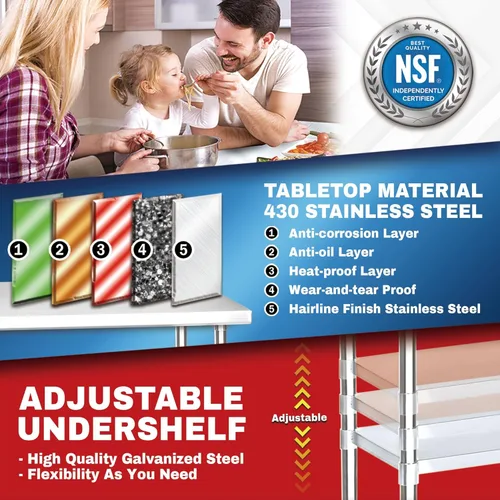 Miniatura 4 de Mesa de trabajo DuraSteel de acero inoxidable 30" x 24" x 34" de altura con 4 ruedas giratorias - Mesa de trabajo para preparación de alimentos