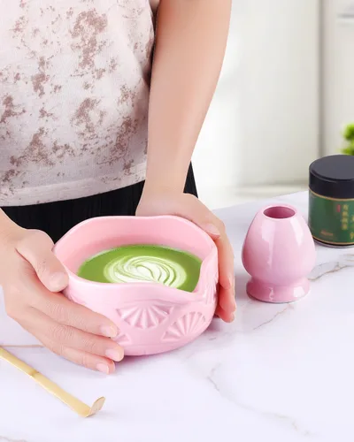 Miniatura 4 de Juego de batidor de matcha, juego de matcha, kit de 3 piezas de matcha incluye soporte para batidor, cuenco de matcha (chawan) con boquilla, cuchara