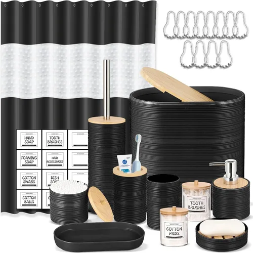 Miniatura 10 de IMAVO Juego de accesorios de baño - Juego de 11 piezas de accesorios de baño beige con cubo de basura, dispensador de jabón, jabonera, soporte
