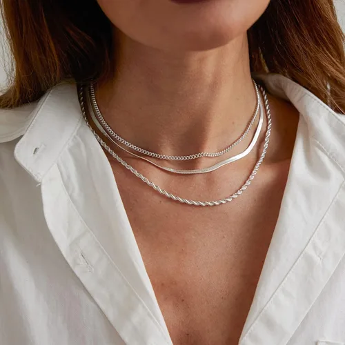 Miniatura 3 de MIDEEO Collar en capas de oro para mujer, chapado en oro de 14 quilates, cadena en capas, cuerda trenzada brillante, cadena de serpiente simple
