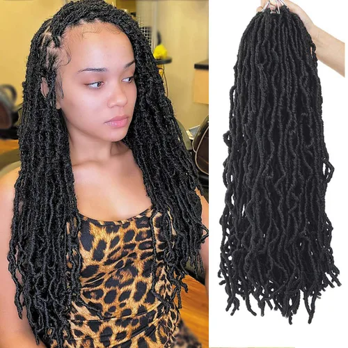 Miniatura 40 de Youngther Cabello sintético de ganchillo de 24 pulgadas, 6 unidades, 84 soportes, extensibles, cabello de ganchillo suave de diosa, cabello 1b