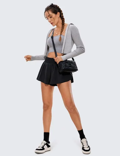 Miniatura 51 de CRZ YOGA Pantalones cortos de correr 2 en 1 para mujer, cintura alta, secado rápido, para atletismo, gimnasio, descanso, entrenamiento, lindas