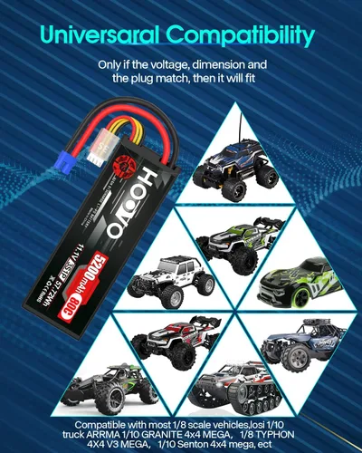 Miniatura 7 de HOOVO 11.1V 3S Lipo Batería 5200mAh 80C Estuche rígido con conector EC3 para RC Car Boat Truck Heli Avión Hobby FPV Racing