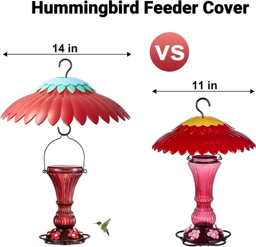 Miniatura 2 de Beserie Comedero para Pájaros Protector Meteorológico Cubierta de Cúpula Roja Protección contra Lluvia para Comederos de Colibríes con Foso