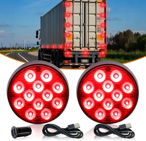 Miniatura 12 de 2 piezas de luces magnéticas para remolque, baliza roja, luces estroboscópicas magnéticas inalámbricas, luces de advertencia de emergencia