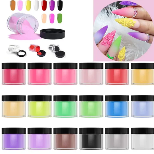 Polvo de uñas acrílico, juego de polvo acrílico de 18 colores para decoración de uñas 3D DIY consejos de decoración