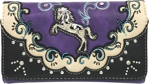 Miniatura 3 de Zelris Western Mustang Horse Turquesa Mujeres Crossbody Muñeca Trifold Wallet