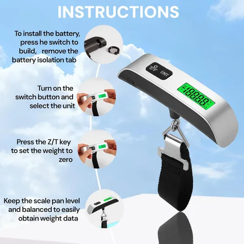 Miniatura 6 de Báscula digital de equipaje, báscula de equipaje portátil de 110 libras para viajes con pantalla LCD retroiluminada, conmutación de 4