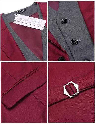 Miniatura 5 de COOFANDY - Chaleco de traje en capas para hombre, chalecos de vestir formales, chaleco de boda ajustado