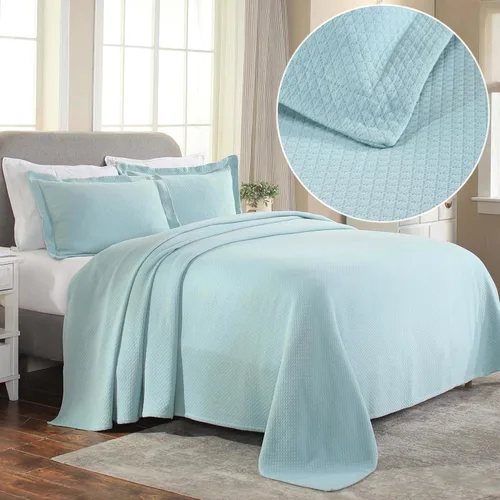 Miniatura 2 de Cubrecama doble Superior Diamond Solitaire de algodón de primera calidad Jacquard Matelassé con fundas de almohada a tono, color aguamarina Aqua
