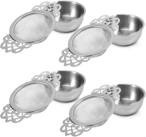Miniatura 8 de Picowe Paquete de 2 coladores de té, coladores de té plateados de acero inoxidable para té suelto de malla fina para boca de taza de 2.5 a 4 pulgadas