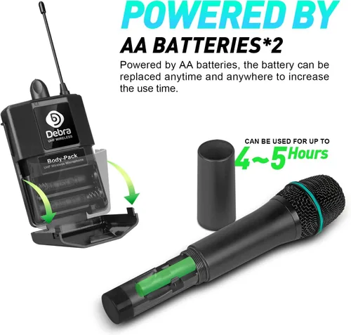 Miniatura 7 de D Debra Audio AU800 Pro UHF Sistema de micrófono inalámbrico de 8 canales con micrófonos de mano inalámbricos tipo lavalier con auriculares