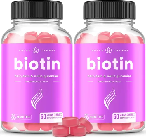 NutraChamps Gomitas de biotina sin azúcar de 10000 mcg [alta potencia] – Cabello saludable, piel y uñas para mujeres, hombres y niños – 5000 mcg en