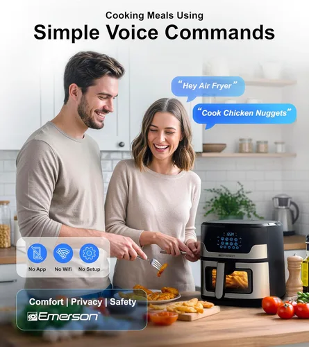 Miniatura 2 de Emerson Freidora de aire SmartVoice de 5.3 cuartos de galón, más de 1000 comandos de voz, cocina digital 6 en 1, diseño compacto de encimera, cocina