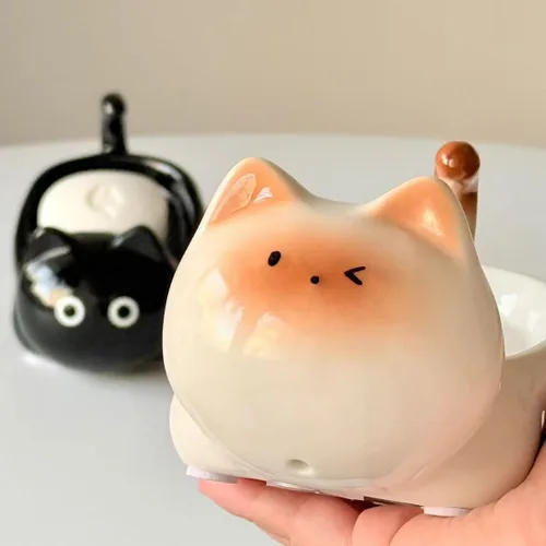Miniatura 8 de Jabonera de cerámica para gatos, barra autodrenante para ducha, bandeja de jabón decorativa para lavabo de baño, encimera de cocina, bandeja Negro