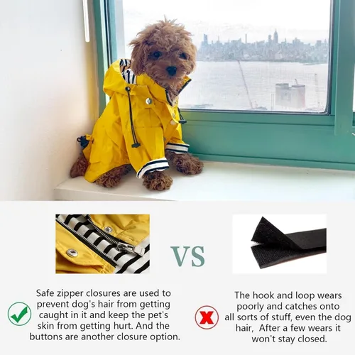 Miniatura 5 de Morezi - Impermeable con cremallera y botones reflectantes para perro, para la lluvia, cordón ajustable, capucha extraíble, elegante y de primera