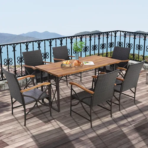 Miniatura 5 de Tangkula Juego de 2 sillas de comedor de mimbre para patio, sillas de ratán de polietileno para exteriores con cojín suave, marco de metal