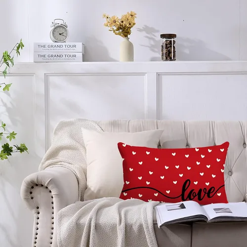 Miniatura 6 de 2 fundas de almohada rectangulares para el día de San Valentín, diseño de corazón rojo, 12 x 20 pulgadas, romántico, para sofá, hogar, oficina