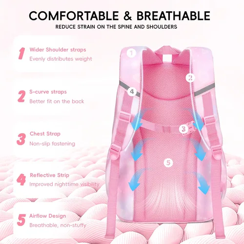 Miniatura 3 de Tanou Mochila con lonchera para niñas, Rosado, Juego de mochila escolar para niña
