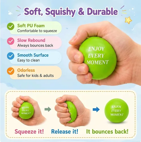 Miniatura 5 de Sotiff 100 bolas de estrés a granel para adultos, espuma colorida para aliviar el estrés, juguetes de regalo con citas motivacionales, bolas
